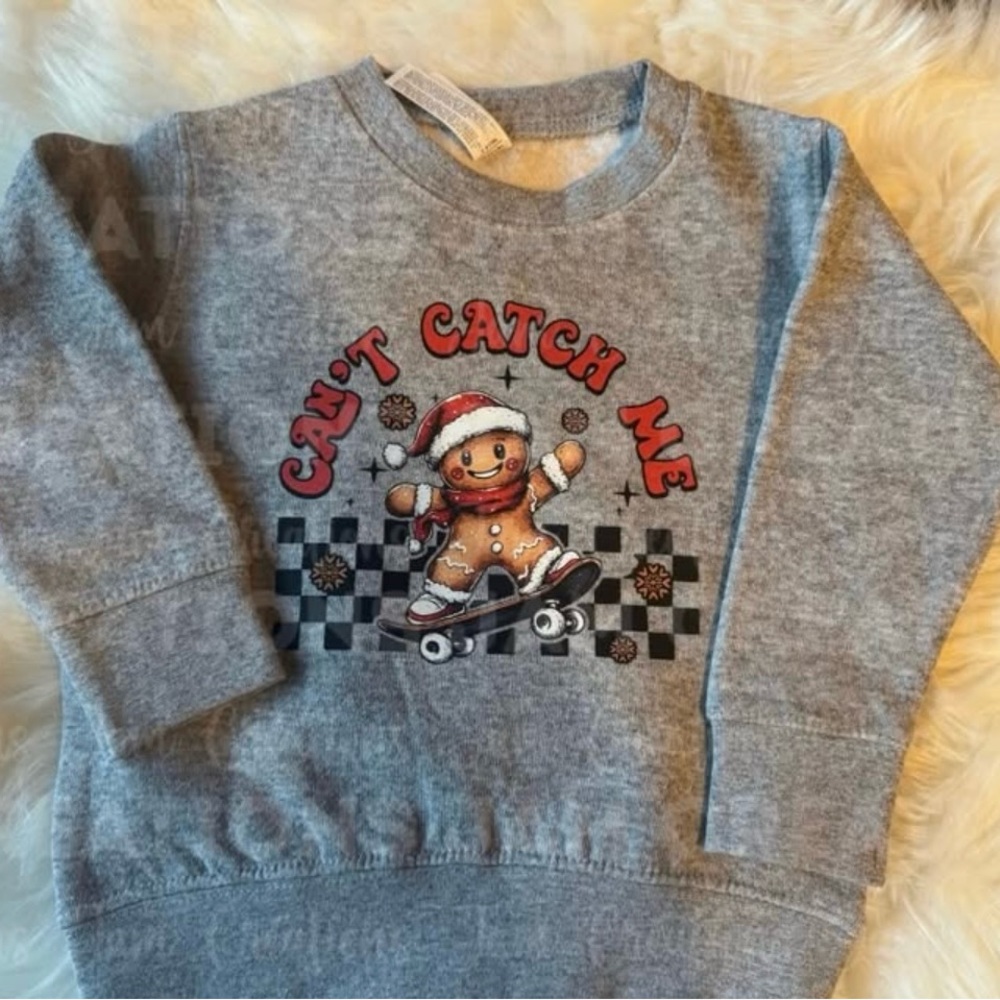 2T Rabbit Skins Gray Sweatshirt with Gingerbread Skateboard Design